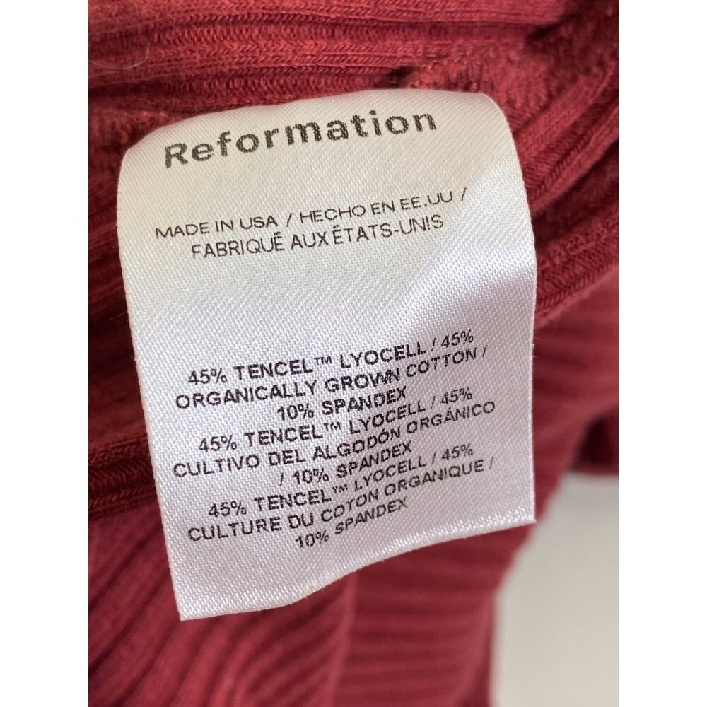 Reformation Banks Midi Dress size Small Red Long sleeve Red Ribbed Front Slit - Picture 5 of 16